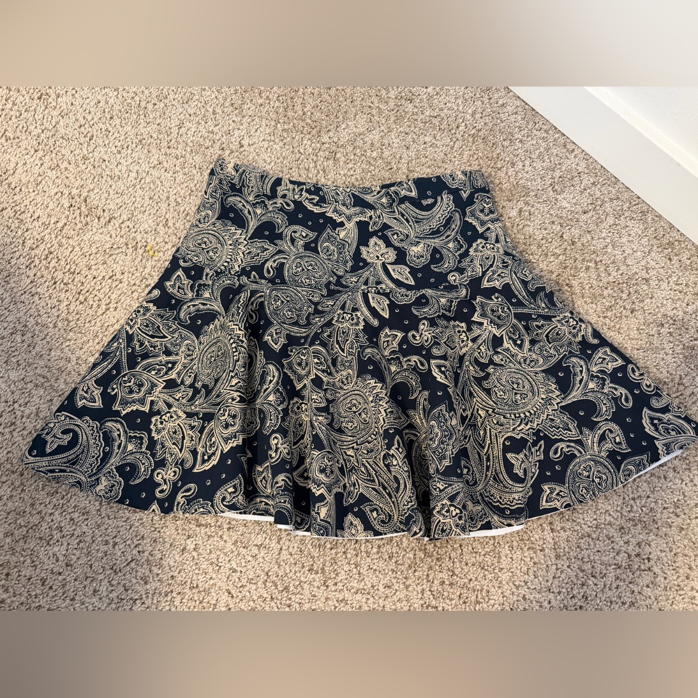 Abercrombie & Fitch Dark Navy and Cream Paisley Midi Skirt